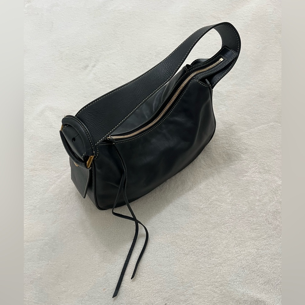 Banana Republic BR Ravello Leather Shoulder Bag Black, Gold Buckle Strap